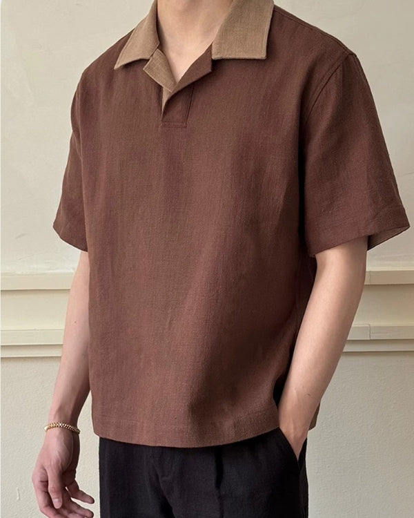 Linnen Mix Open Polo Shirt