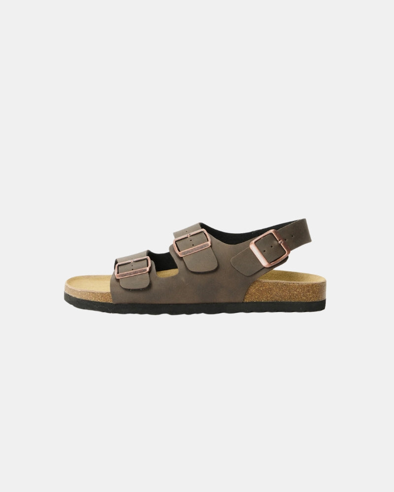 Adjustable Leather Sandals with Back Strap - Brown