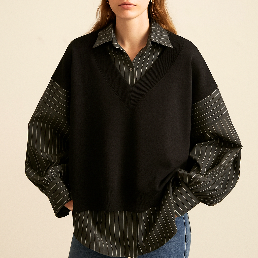 STRATIA — Pinstripe Elegance Sweater