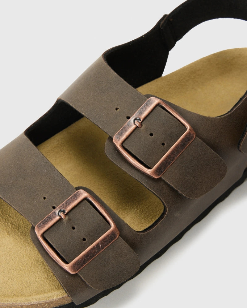 Adjustable Leather Sandals with Back Strap - Brown
