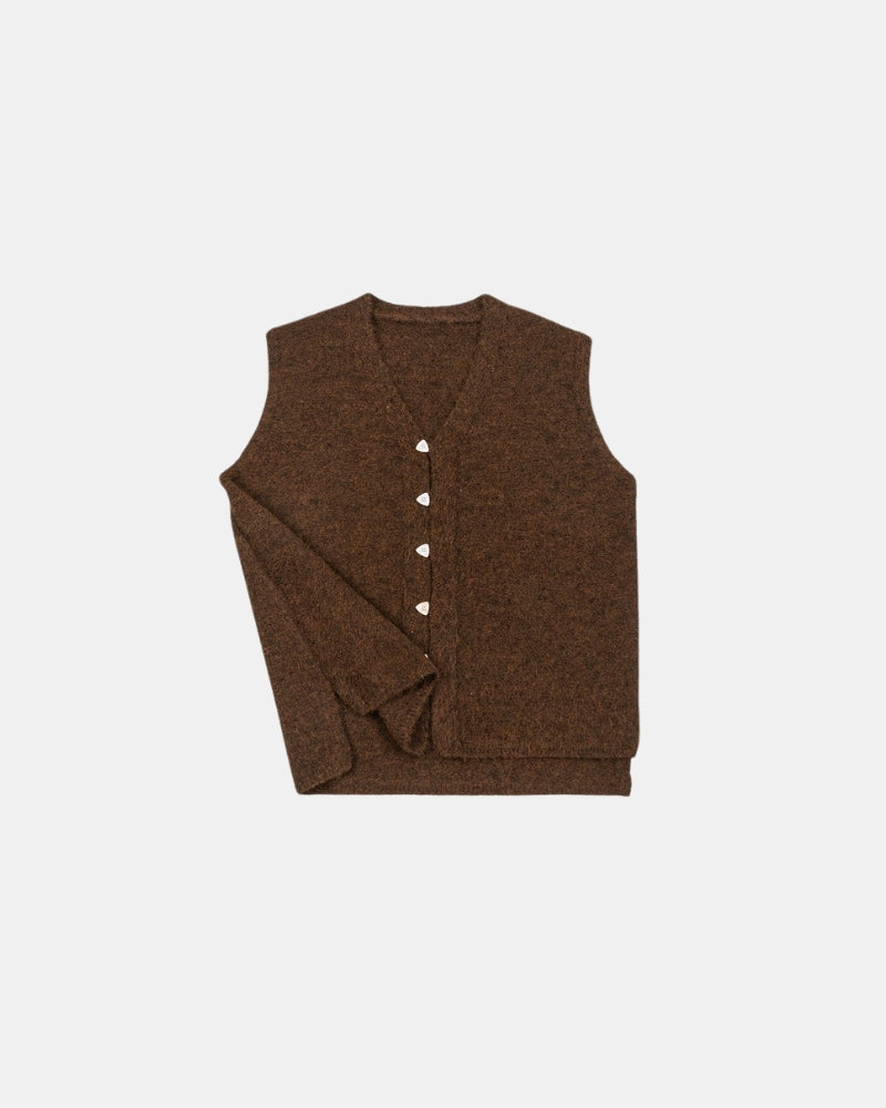 Wool Blend Textured Knit Button Sleeveless Vest