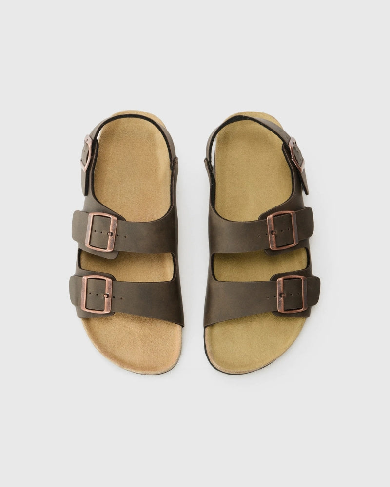 Adjustable Leather Sandals with Back Strap - Brown