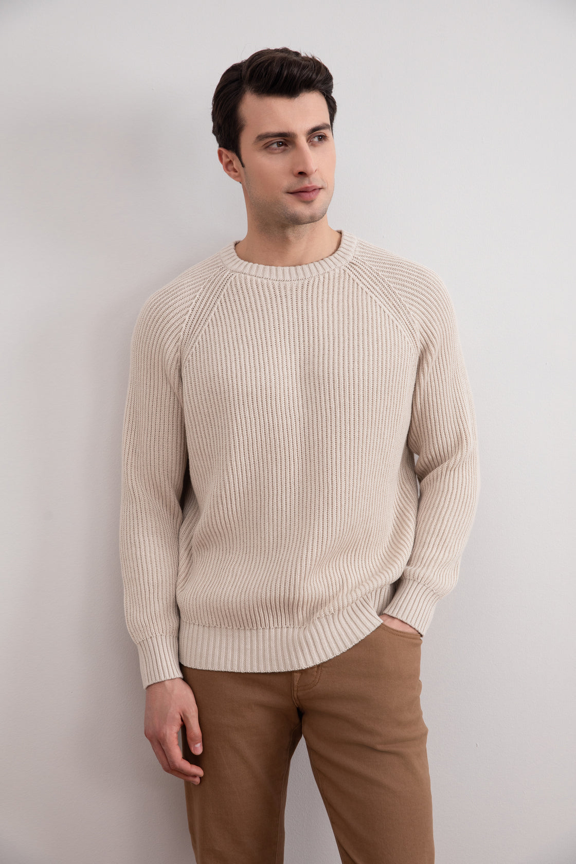 Beige English Rib Crewneck