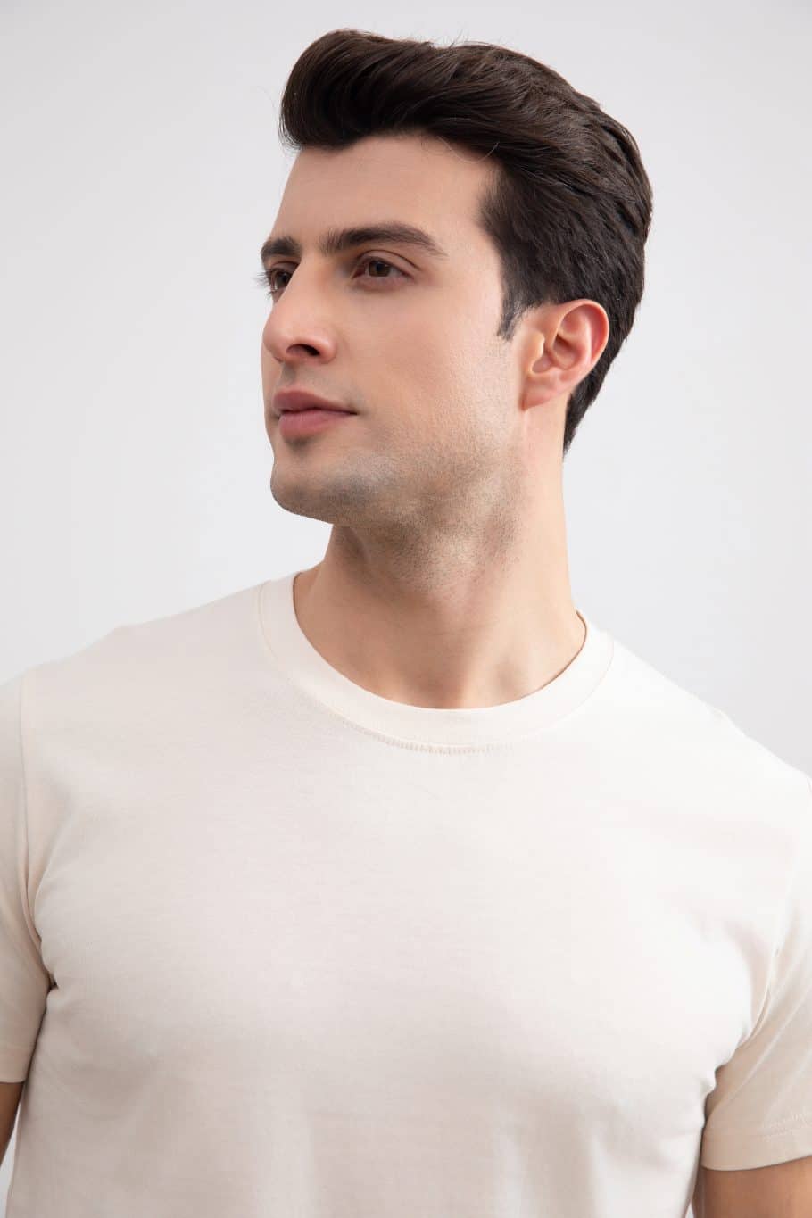 Beige Slim fit Crew-neck T-shirt