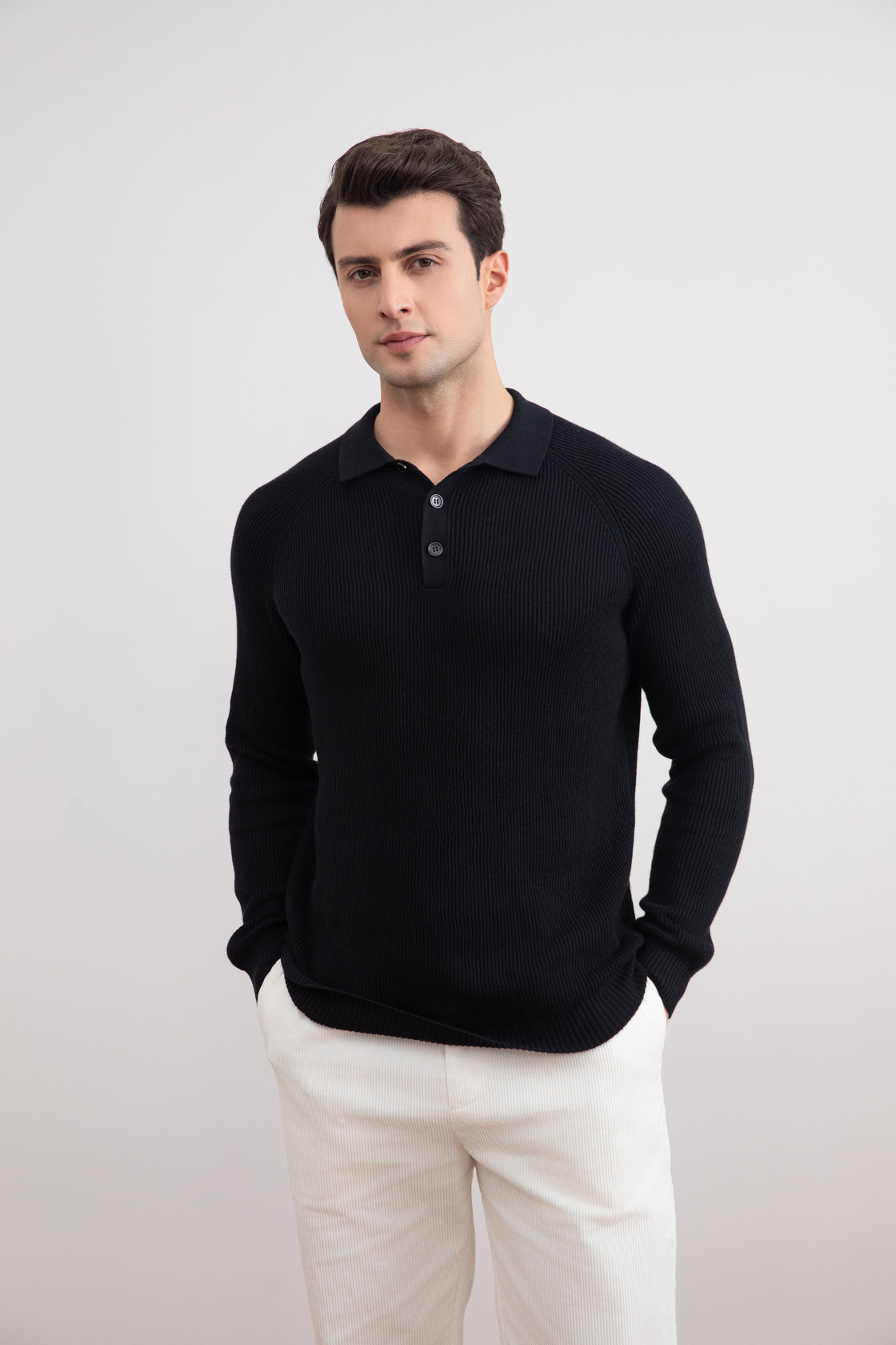 Black English Rib Polo Shirt