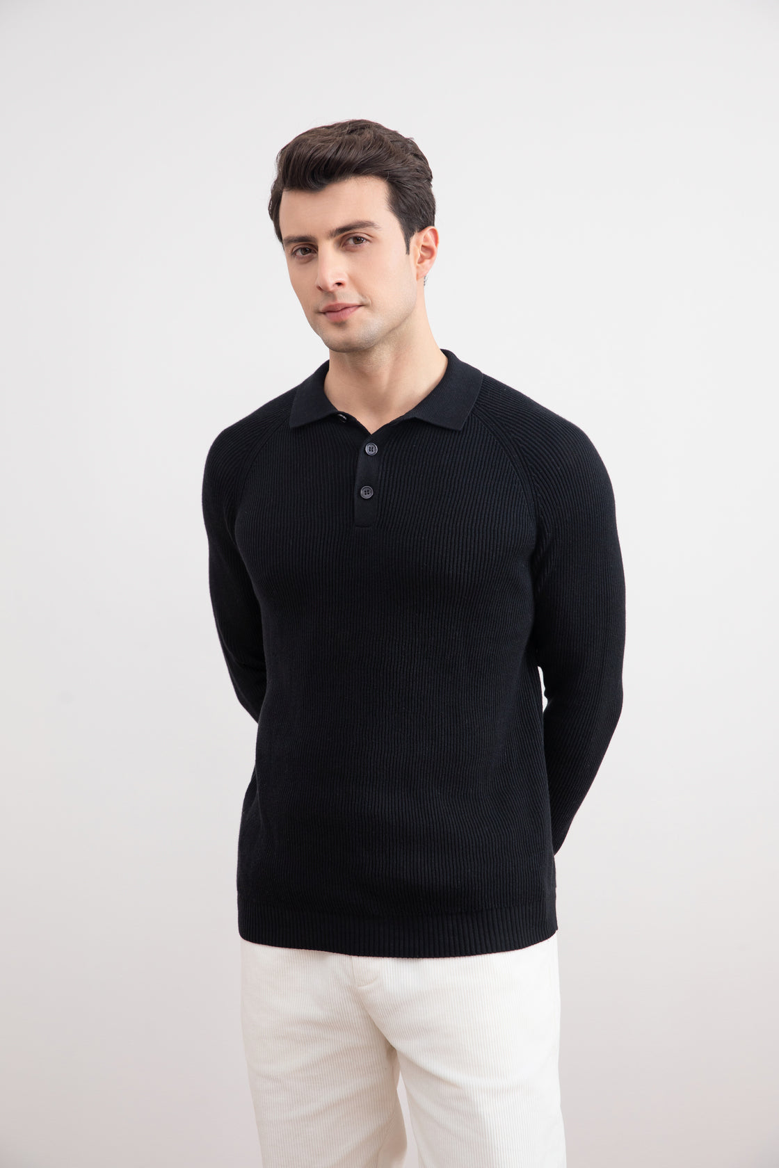 Black English Rib Polo Shirt