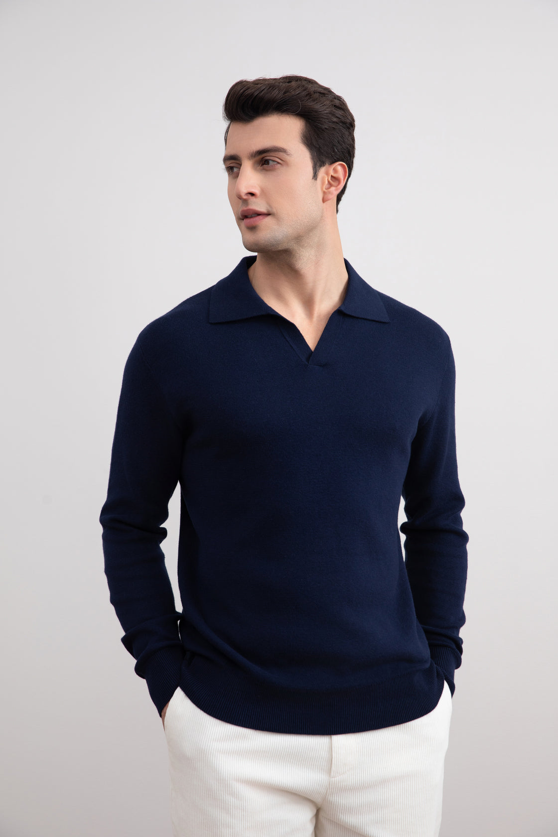 Blue Open Polo with long sleeves