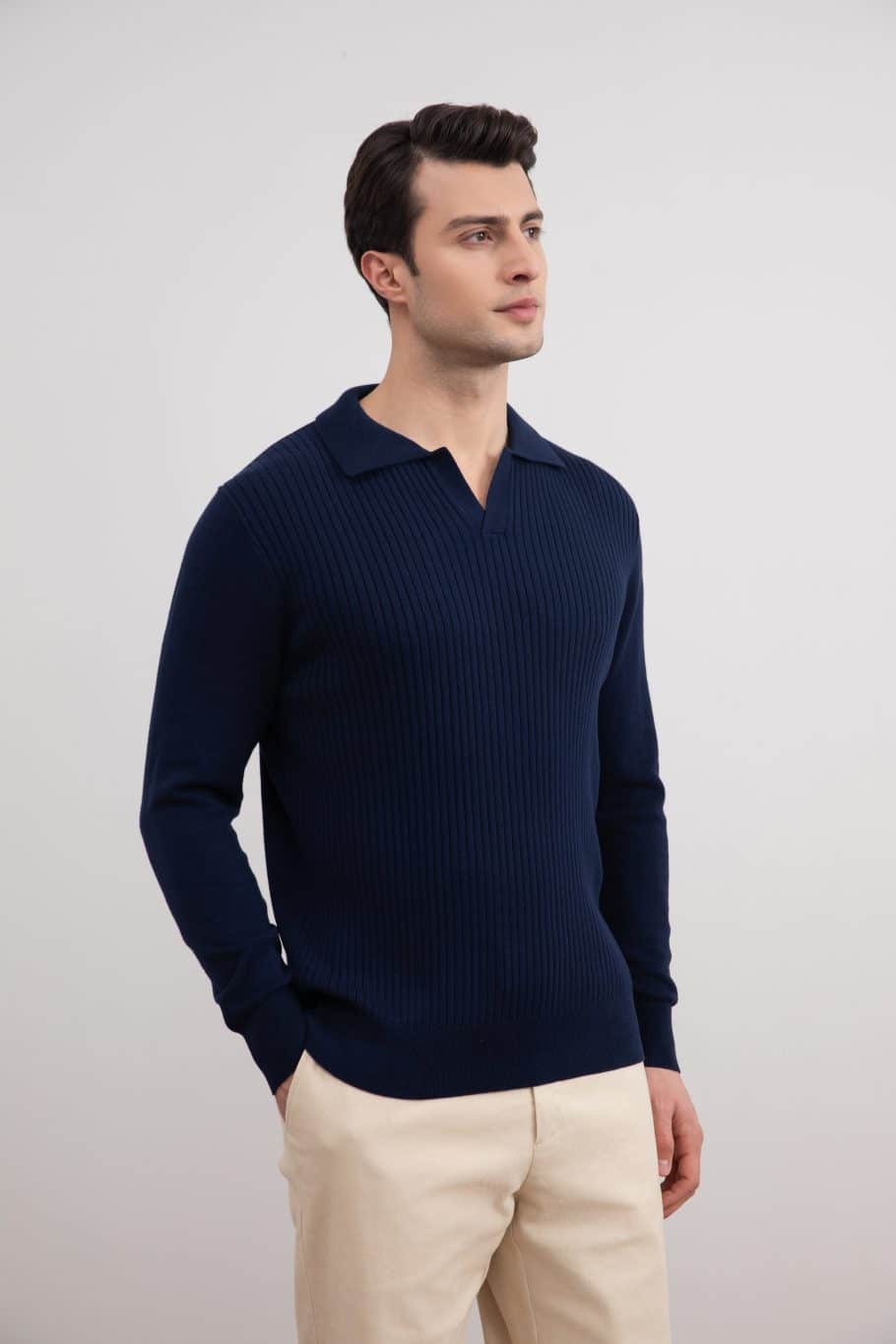 Blue Striped Open Polo Shirt