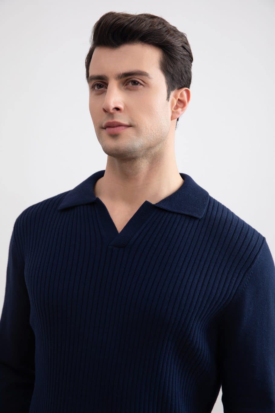 Blue Striped Open Polo Shirt