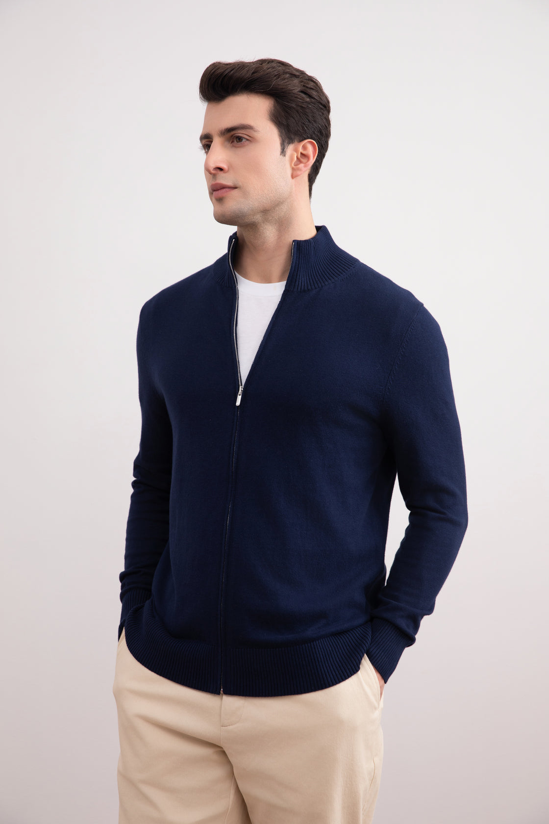 Blue Classic Zip-Up Cardigan