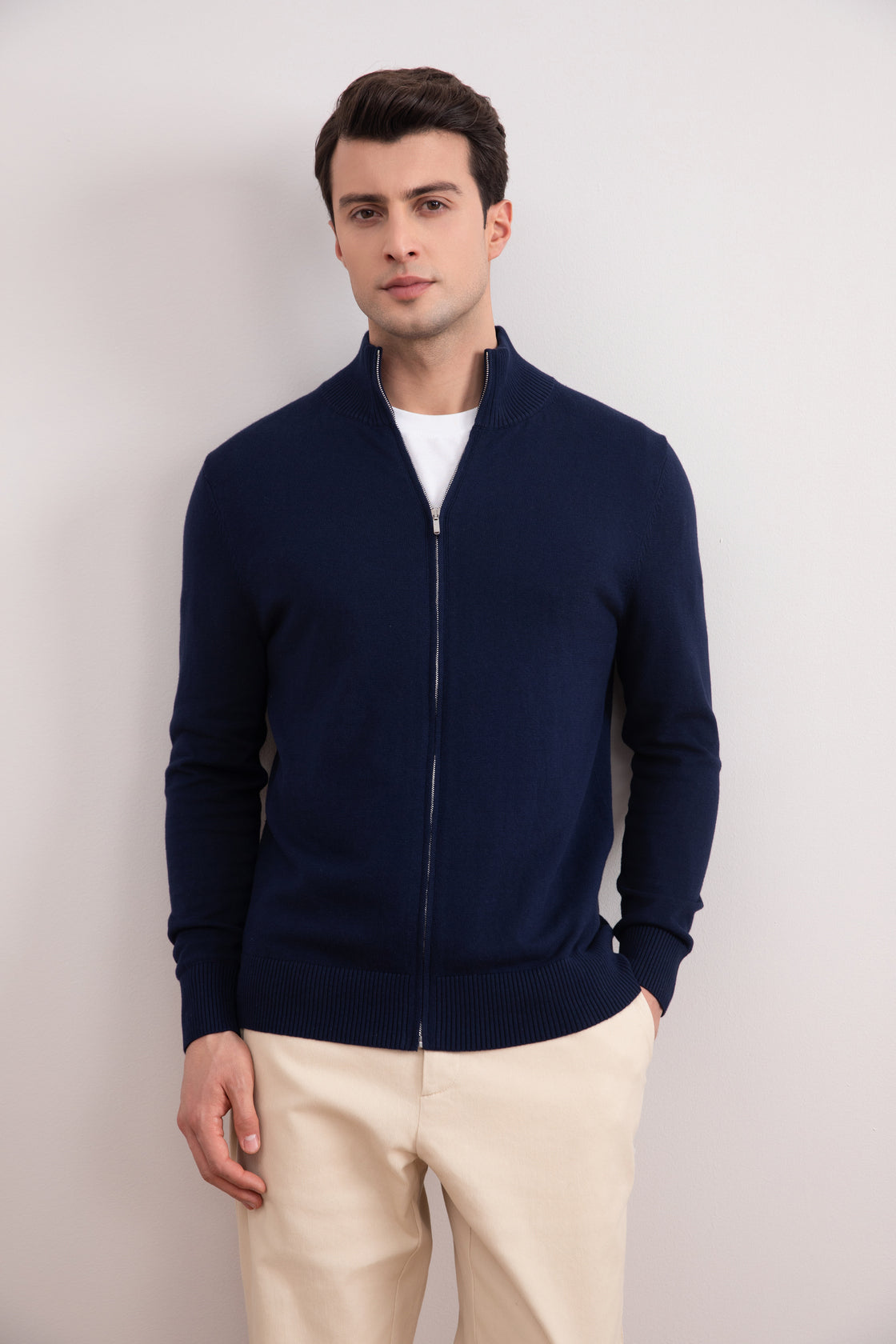 Blue Classic Zip-Up Cardigan
