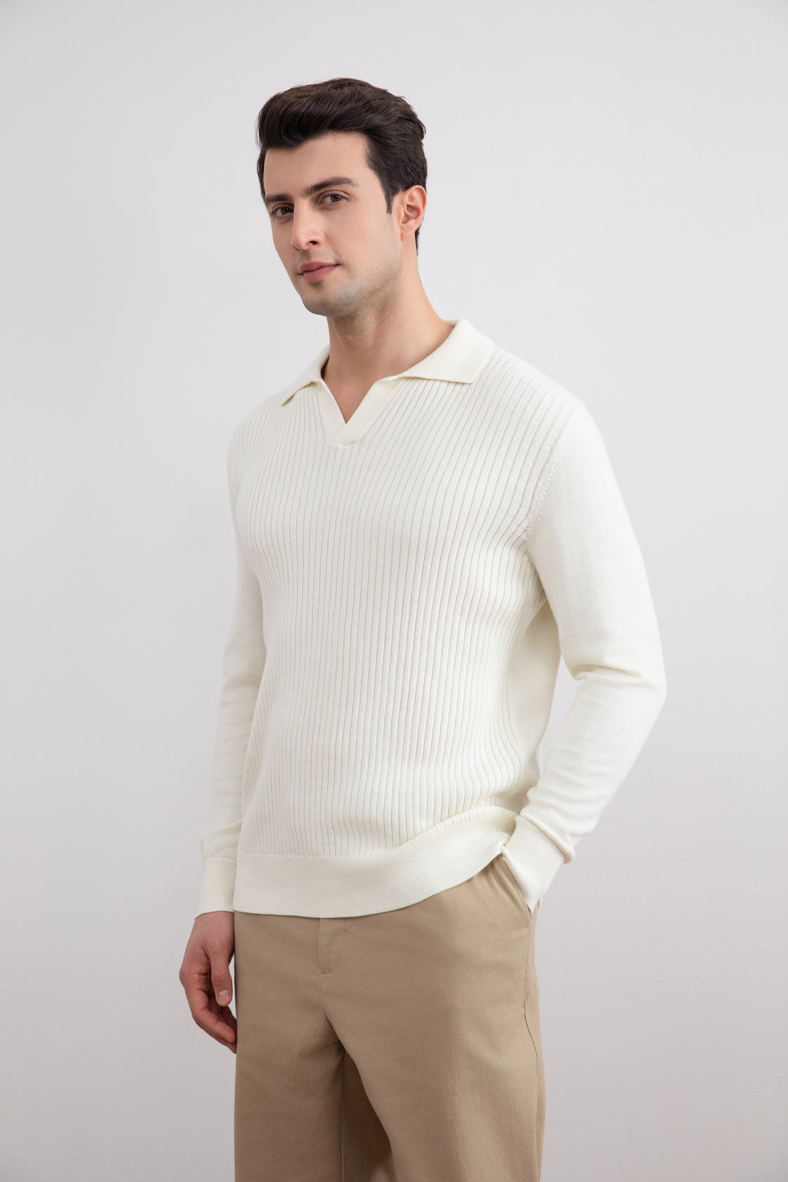 Off-White Striped Open Polo Shirt