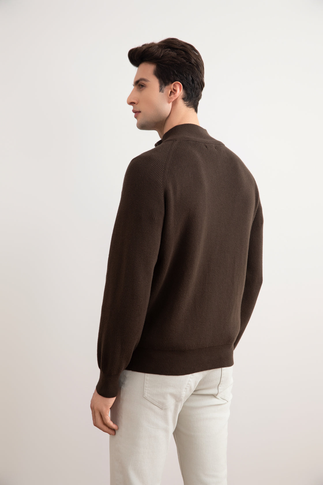 Brown English Rib Full Zip Cardigan