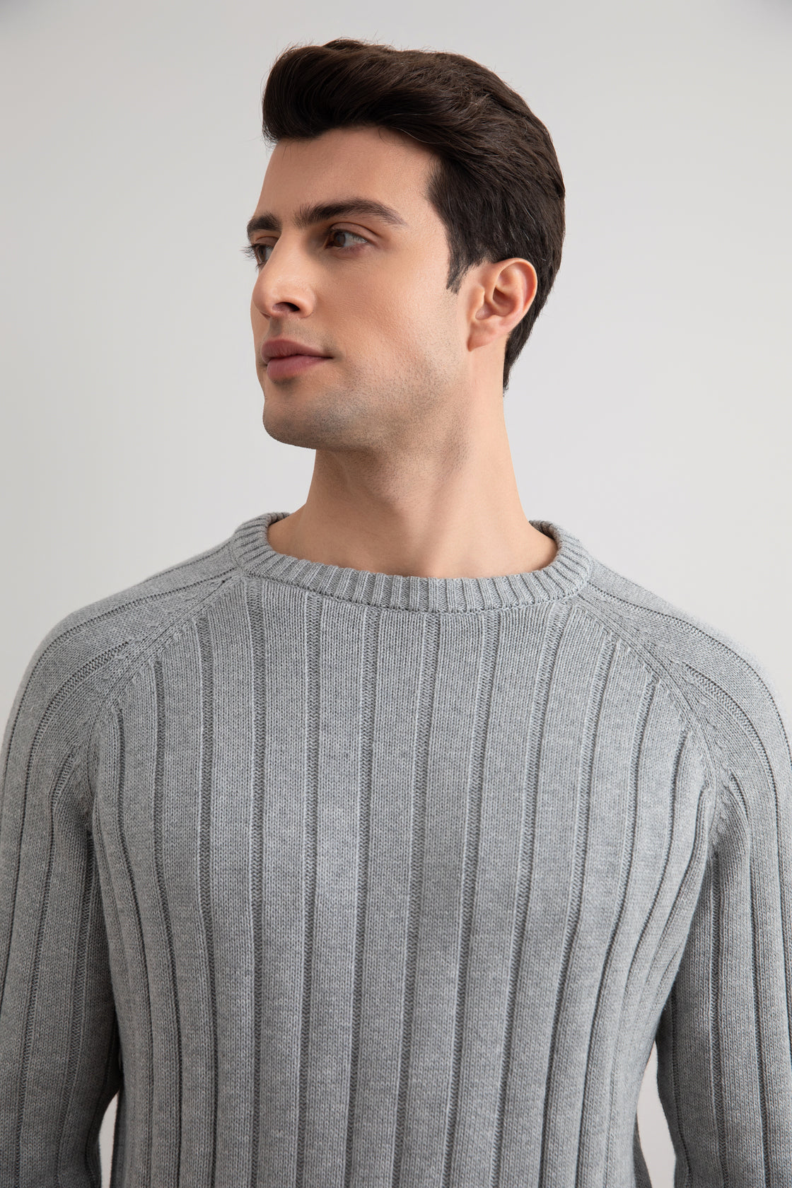 Grey Mélange Crewneck Rib knit sweater