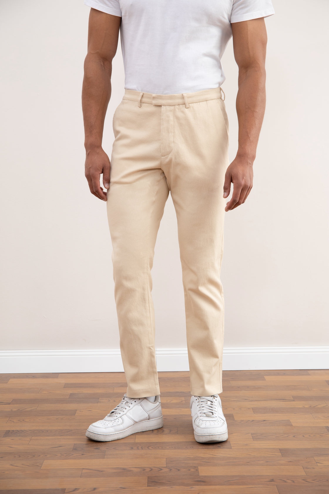 Beige Straight-Fit Winter Pants