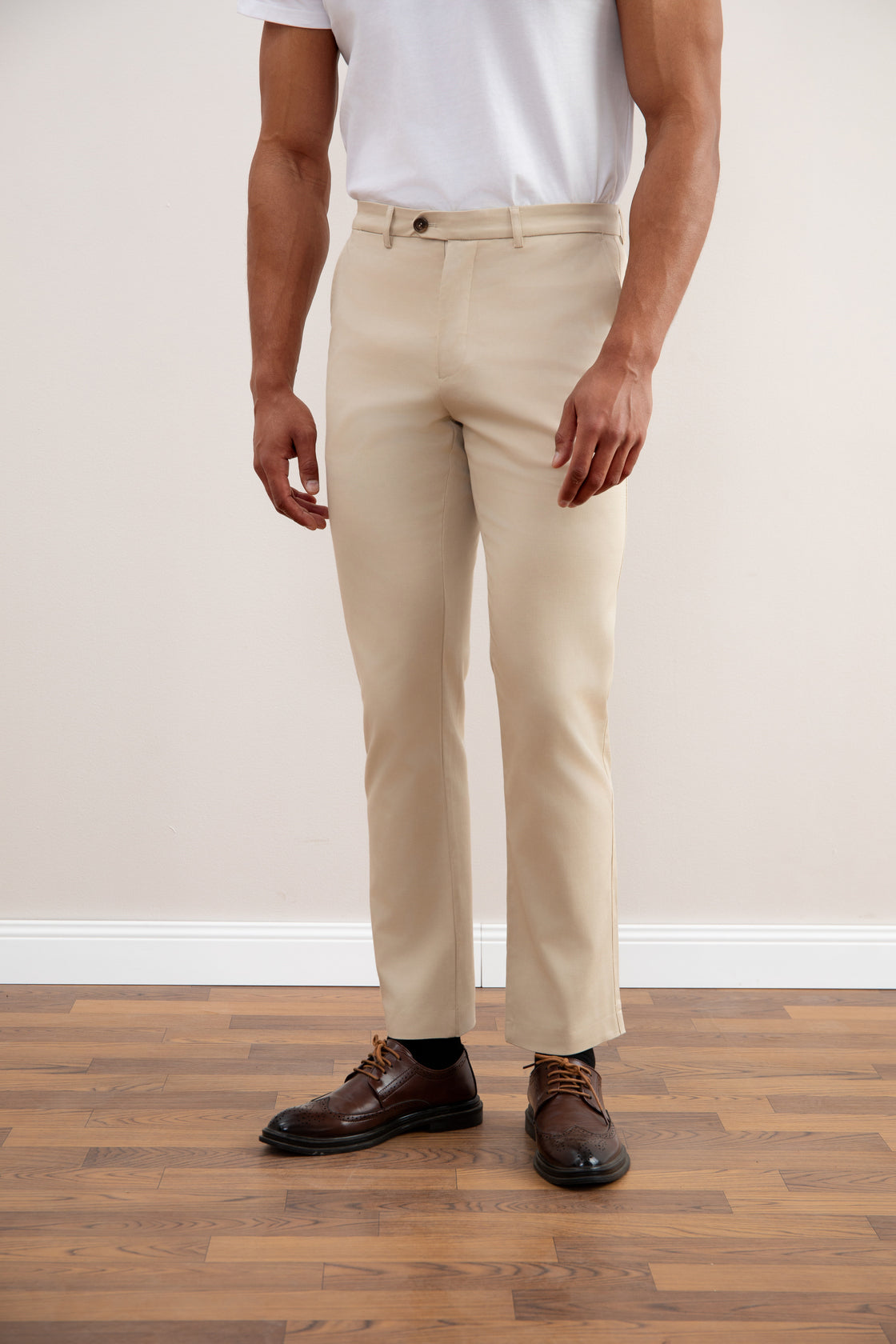 Beige Stretch Straight-Fit Chino