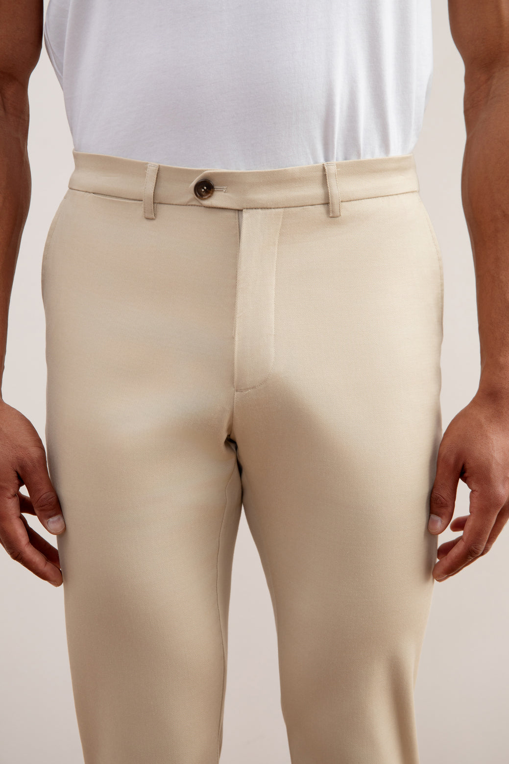 Beige Stretch Straight-Fit Chino