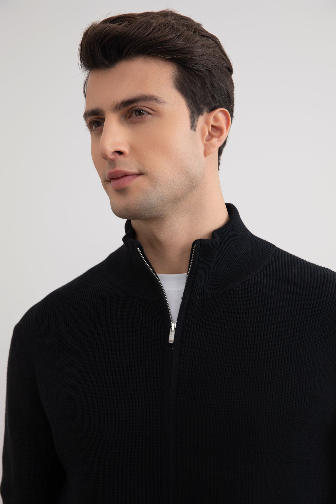Black English Rib Full Zip Cardigan