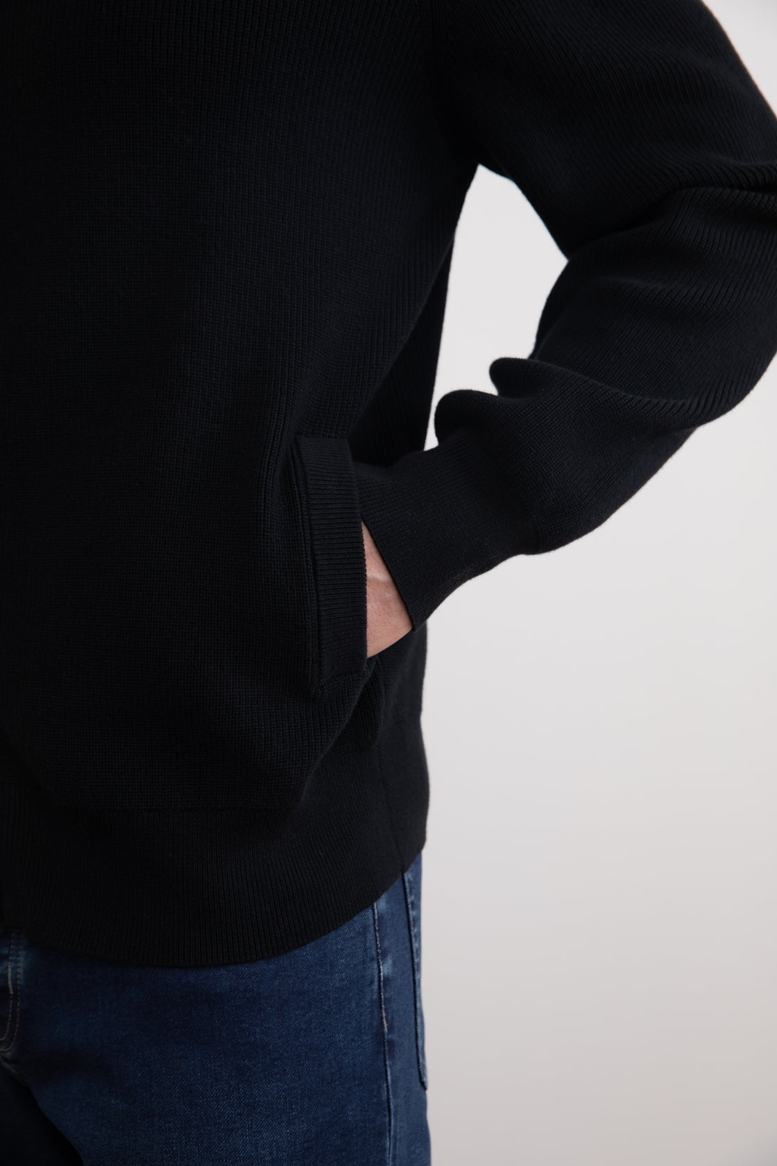 Black English Rib Full Zip Cardigan