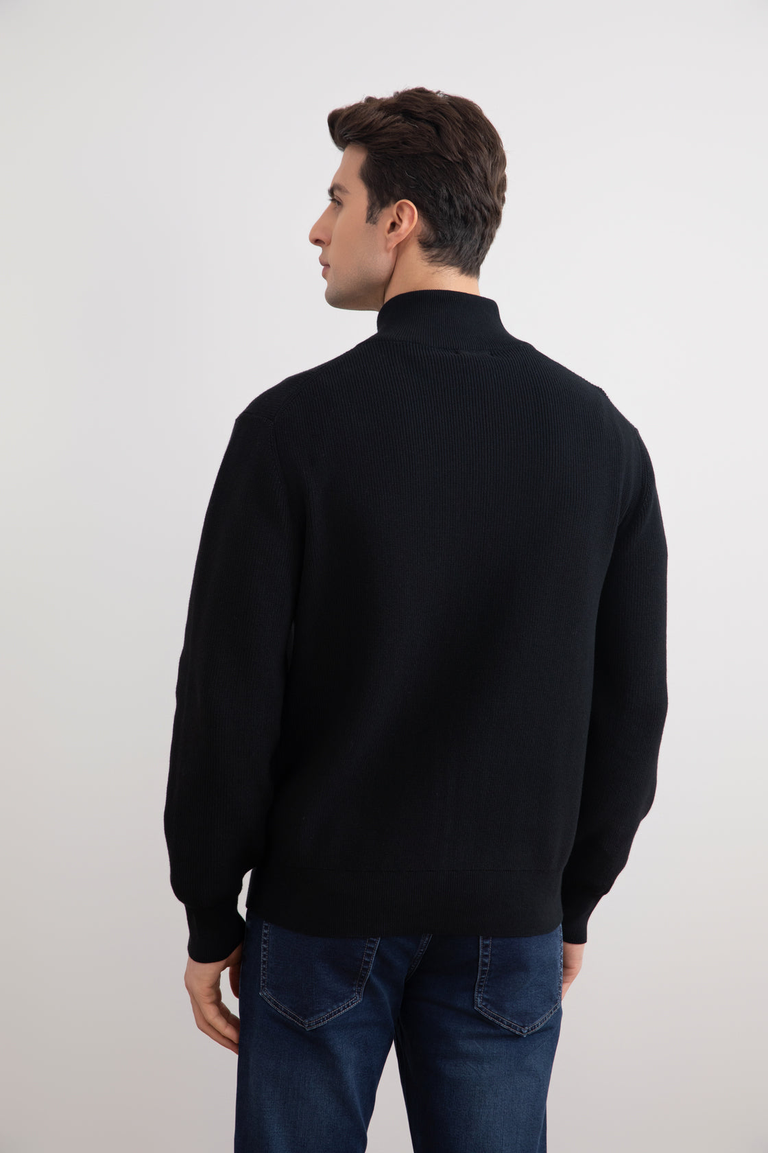 Black English Rib Full Zip Cardigan