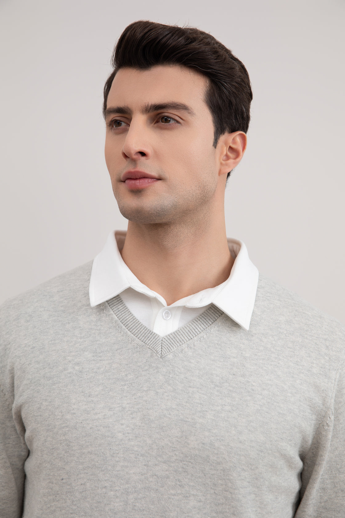 Grey Mélange V-Neck Sweater