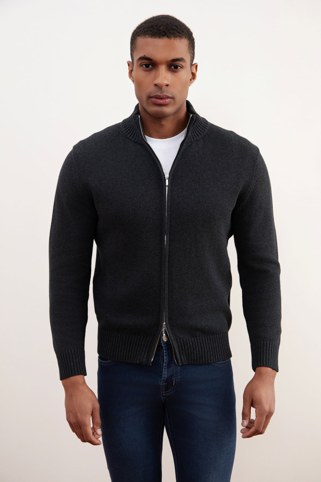 Charchoal Ribbed Zip-Up Sweater