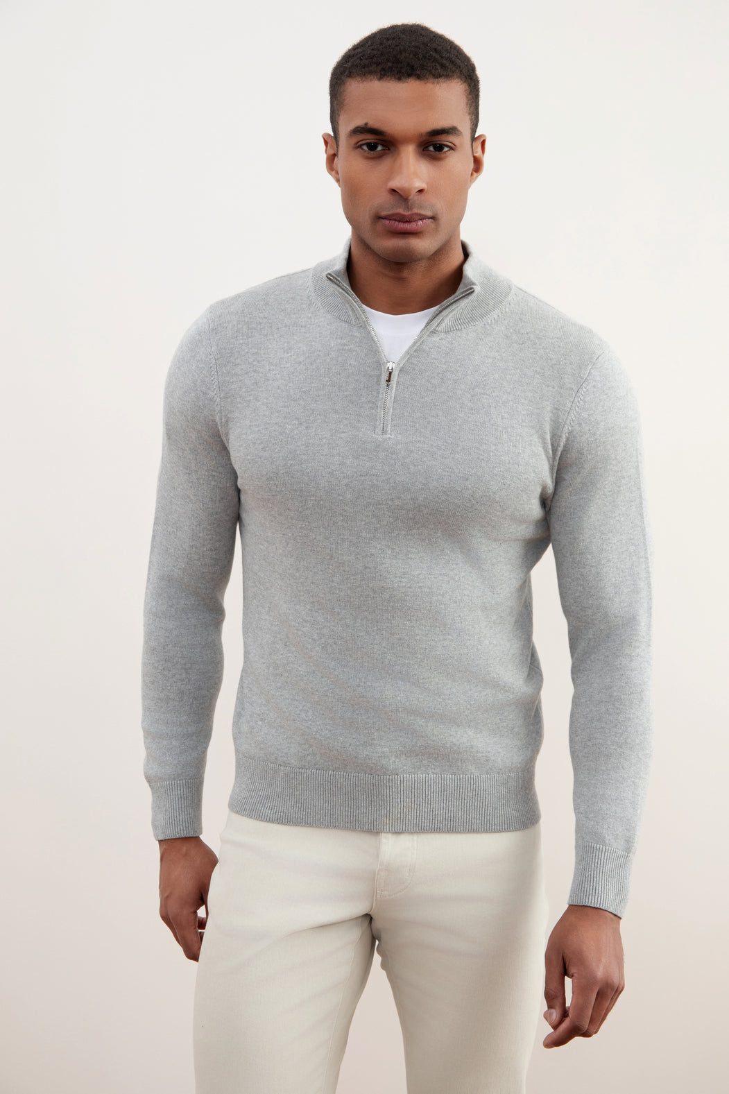 Grey Mélange Half-Zip Sweater