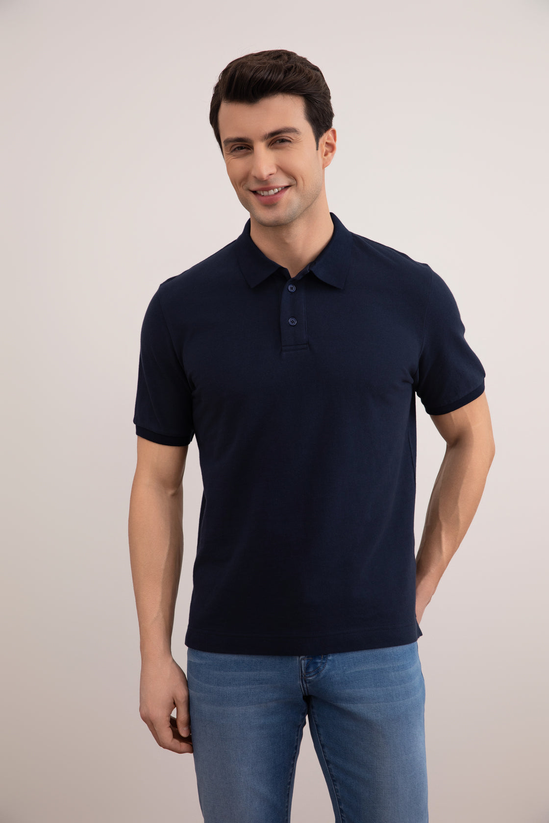 Navy Cotton-Piqué Polo Shirt