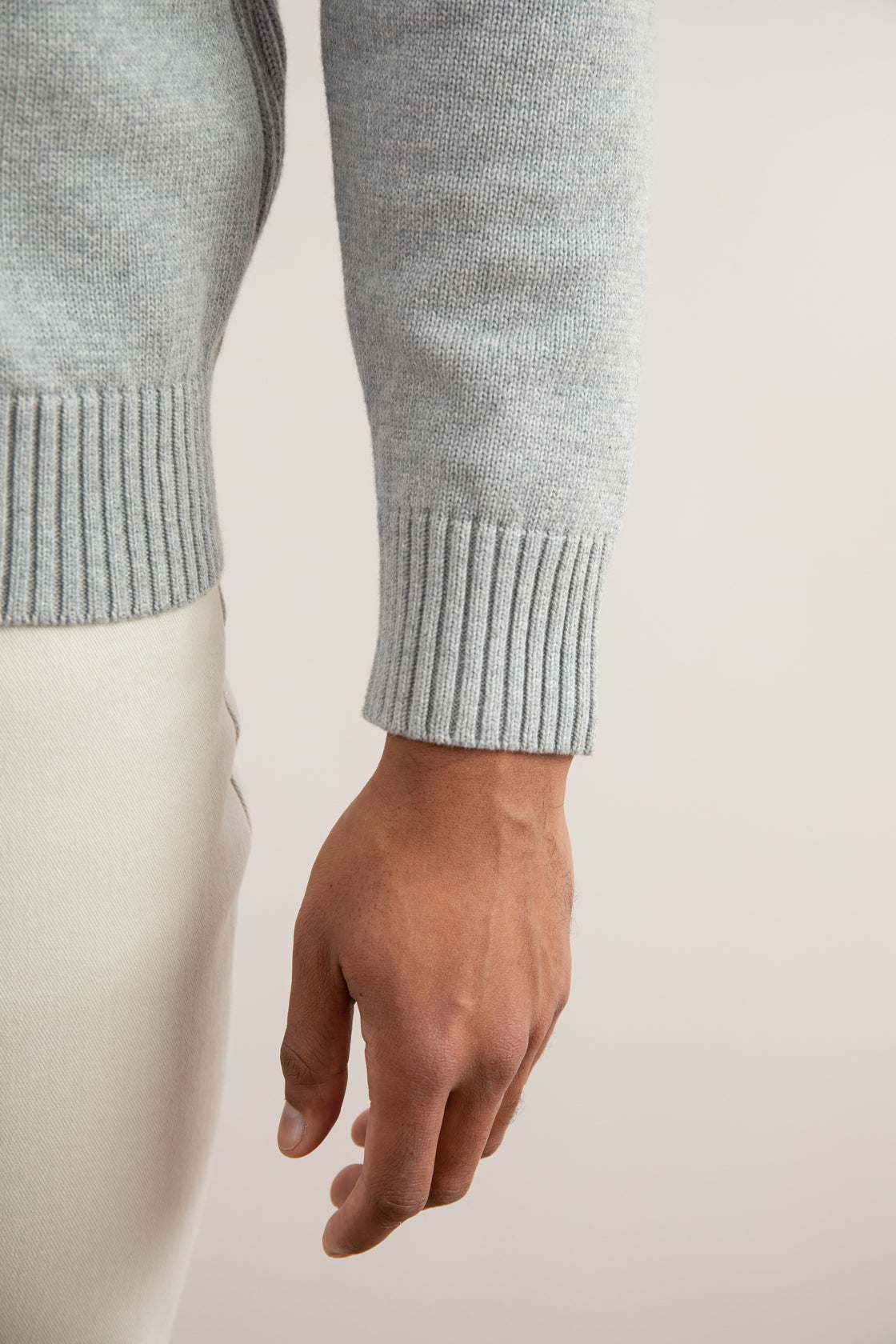 Grey Mélange Ribbed Zip-Up Sweater