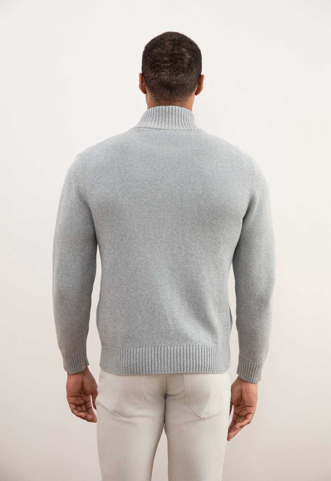 Grey Mélange Ribbed Zip-Up Sweater