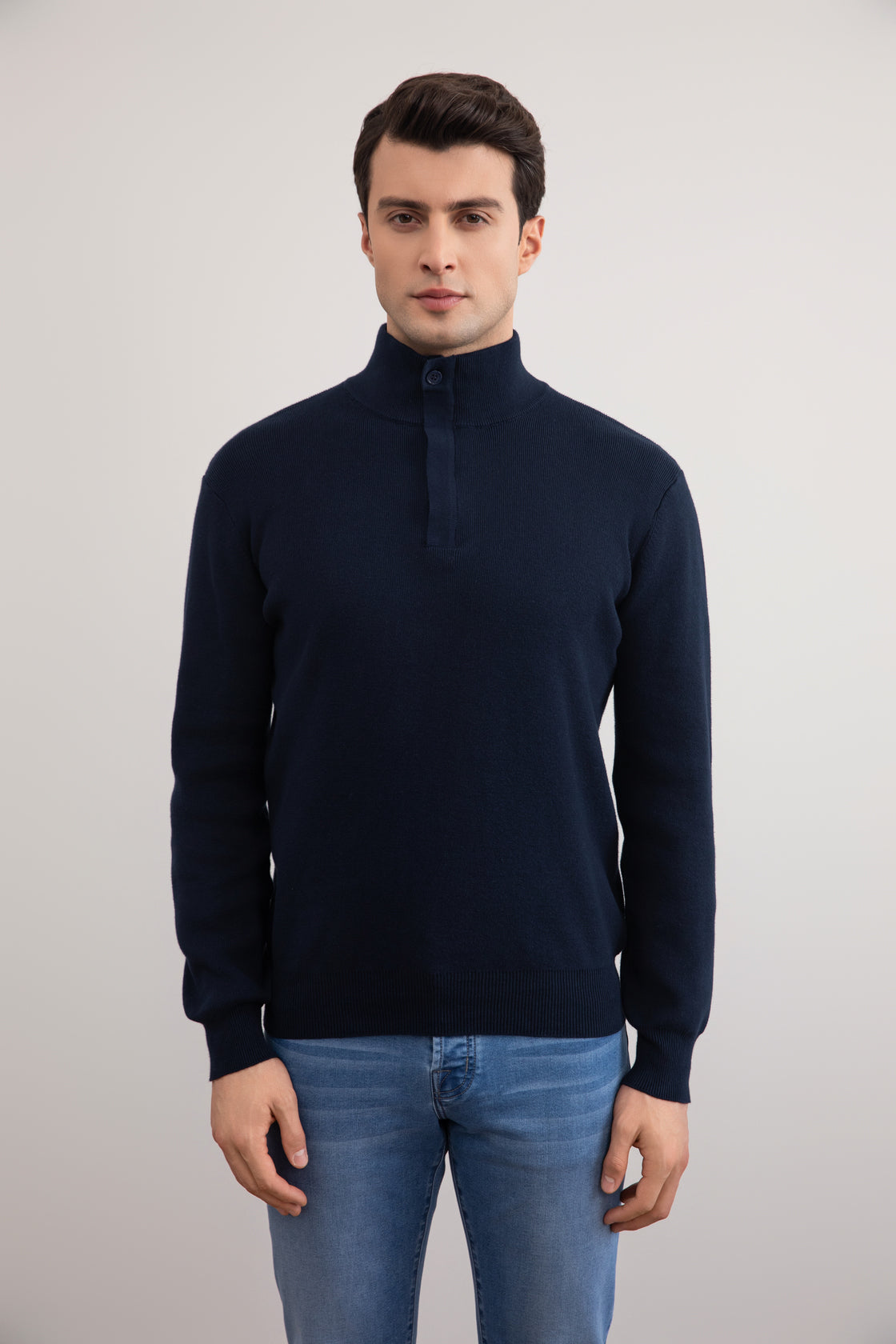 Navy Half-Zip Mock Neck Sweater