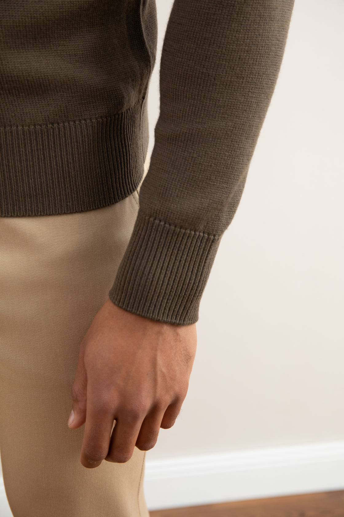 Taupe Merino Wool Half-Zip Sweater