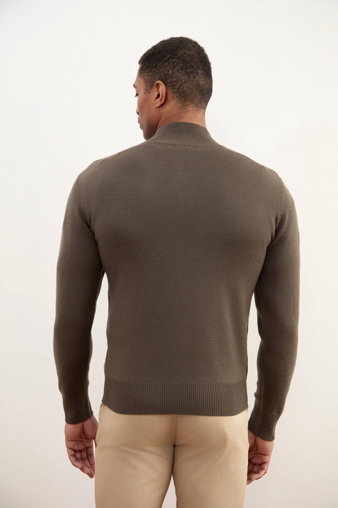 Taupe Merino Wool Half-Zip Sweater