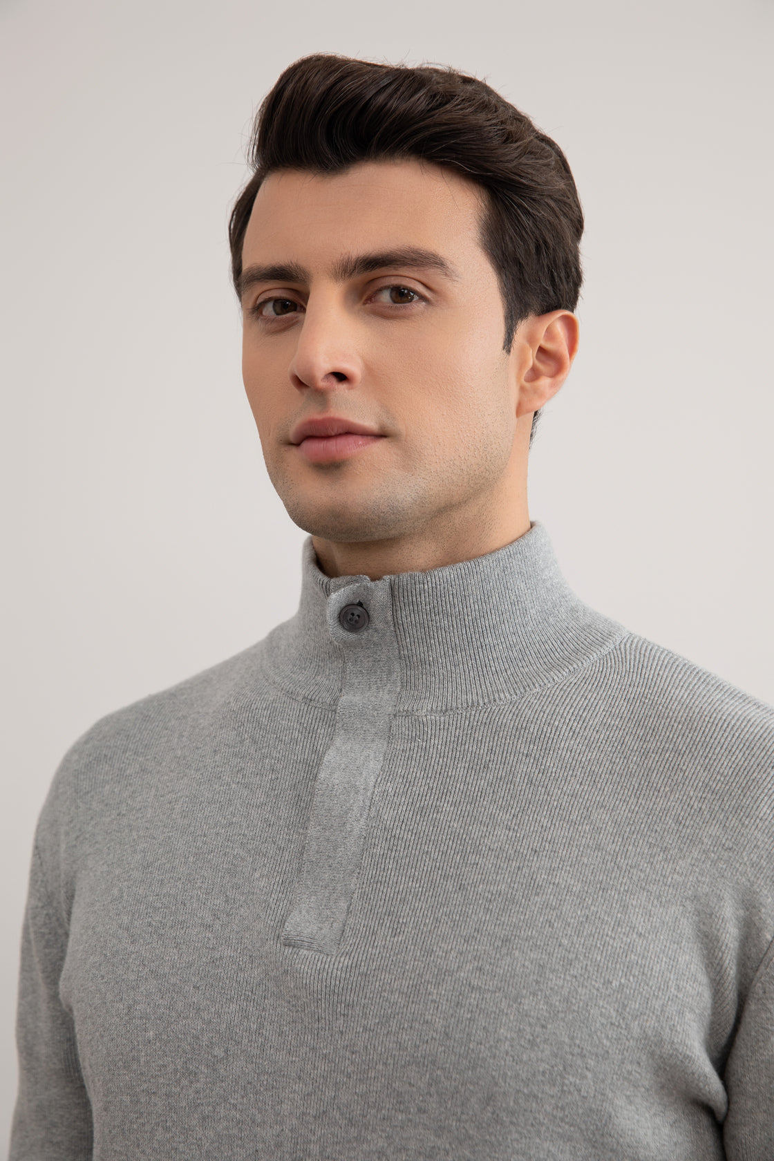 Grey Mélange Half-Zip Mock Neck Sweater