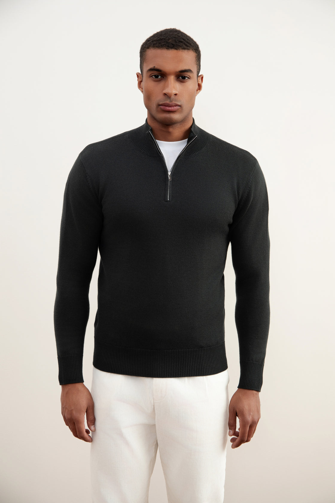 Dark Grey Merino Wool Half-Zip Sweater