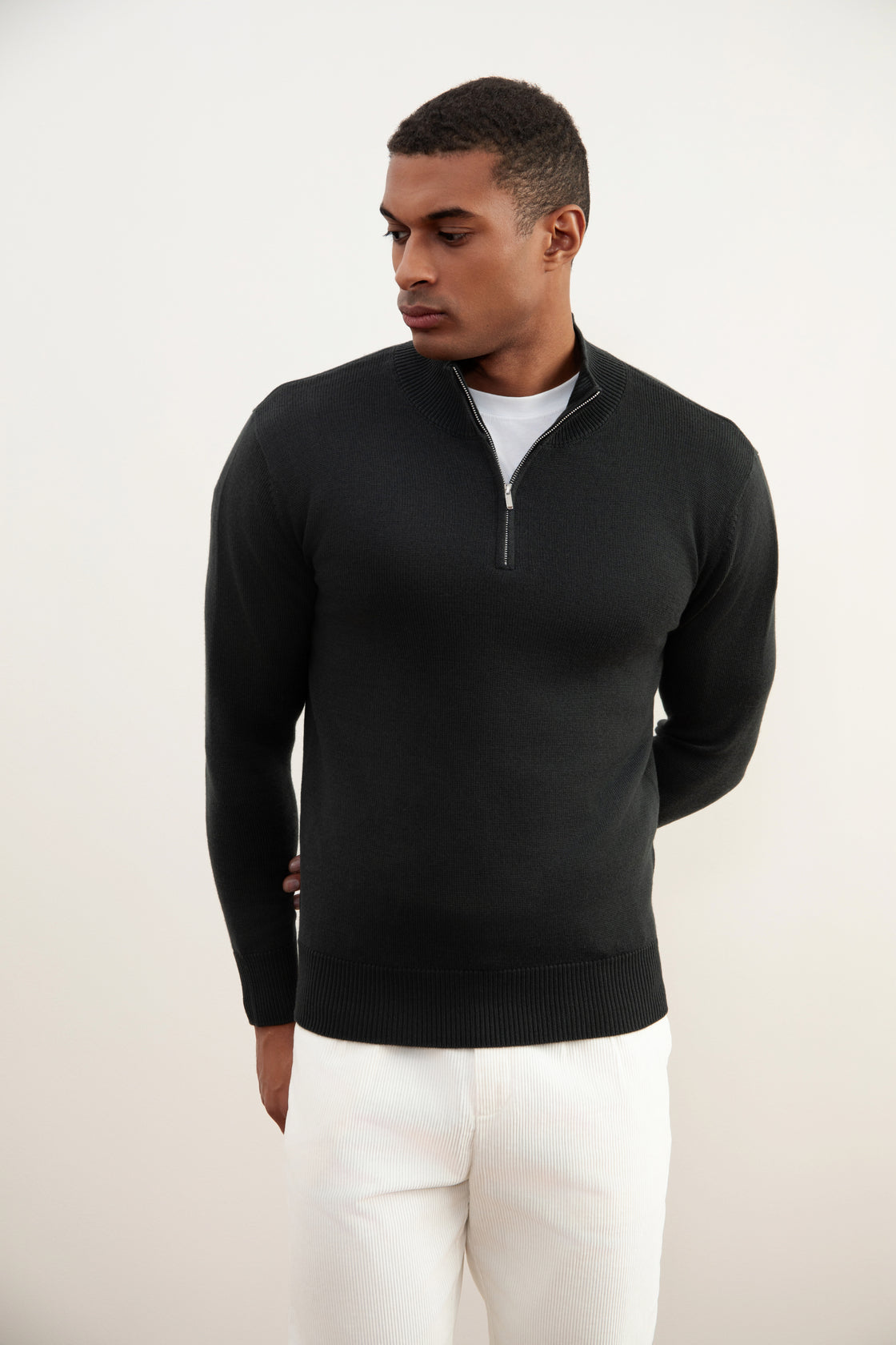 Dark Grey Merino Wool Half-Zip Sweater
