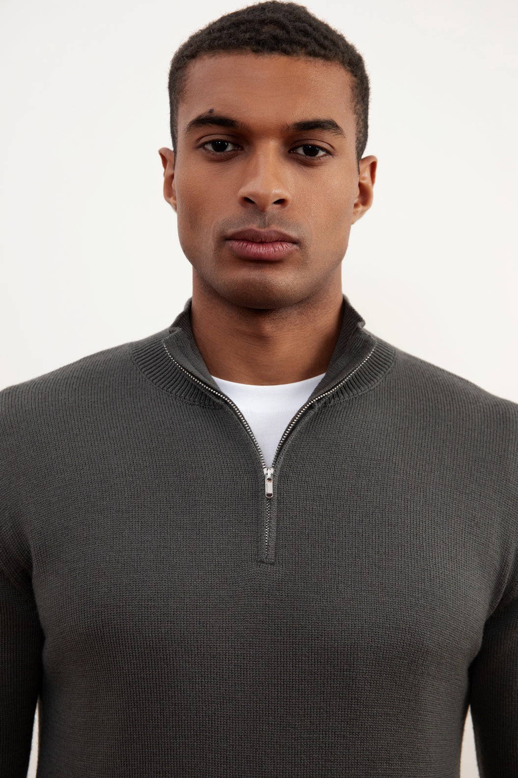 Carbon Grey Merino Wool Half-Zip Sweater