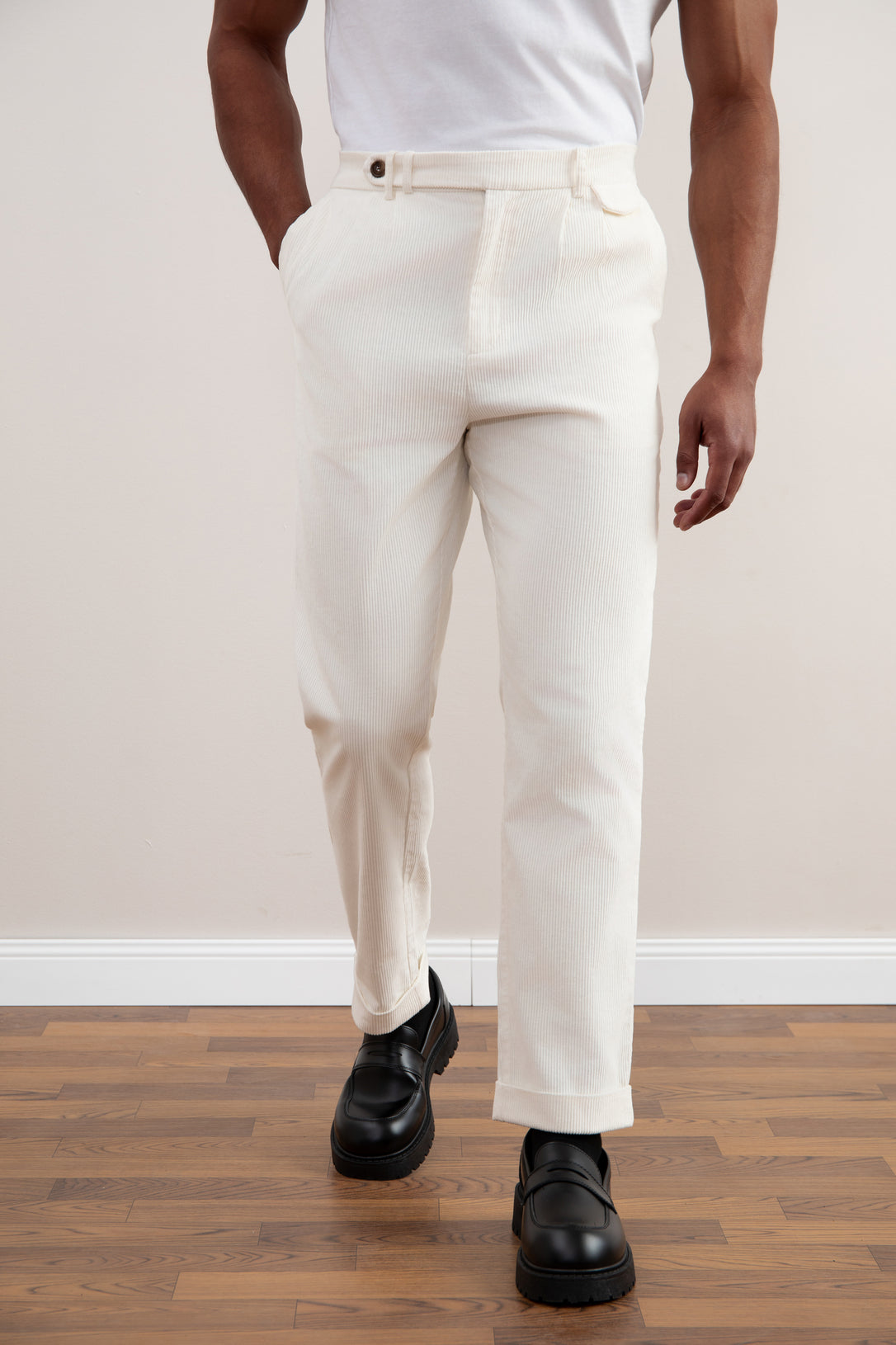 Light Beige Straight-Fit Corduroy Pants