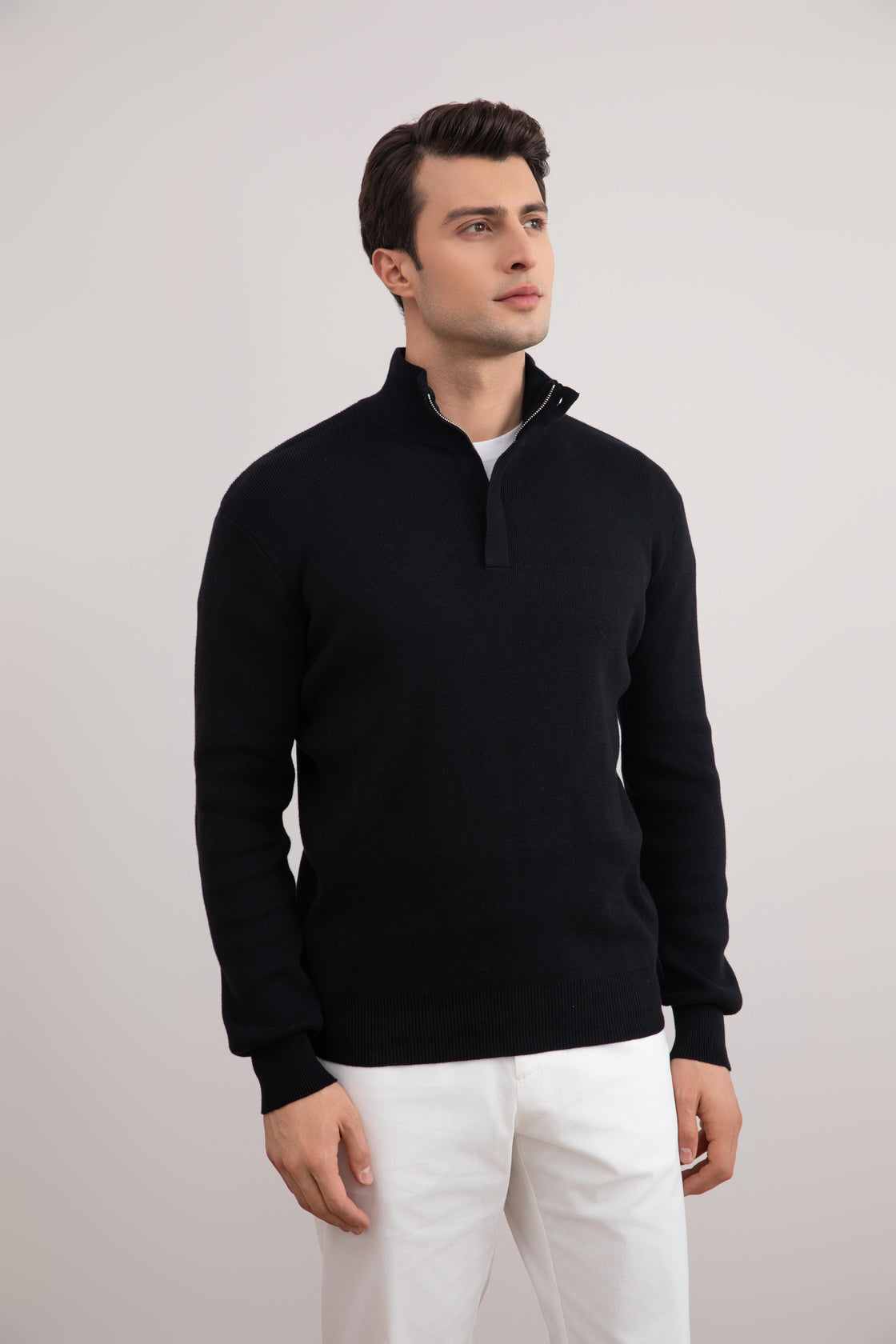 Black Half-Zip Mock Neck Sweater