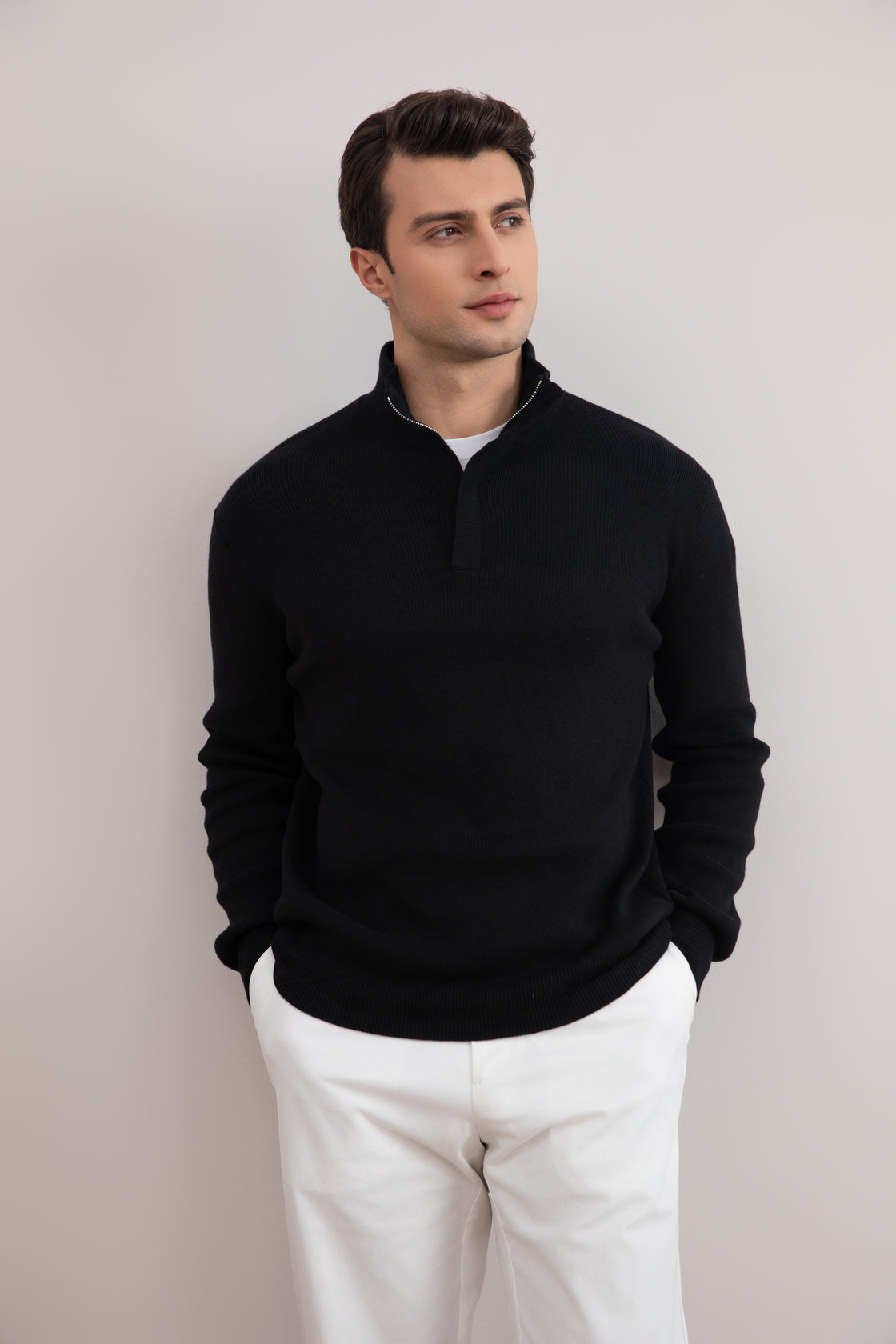 Black Half-Zip Mock Neck Sweater