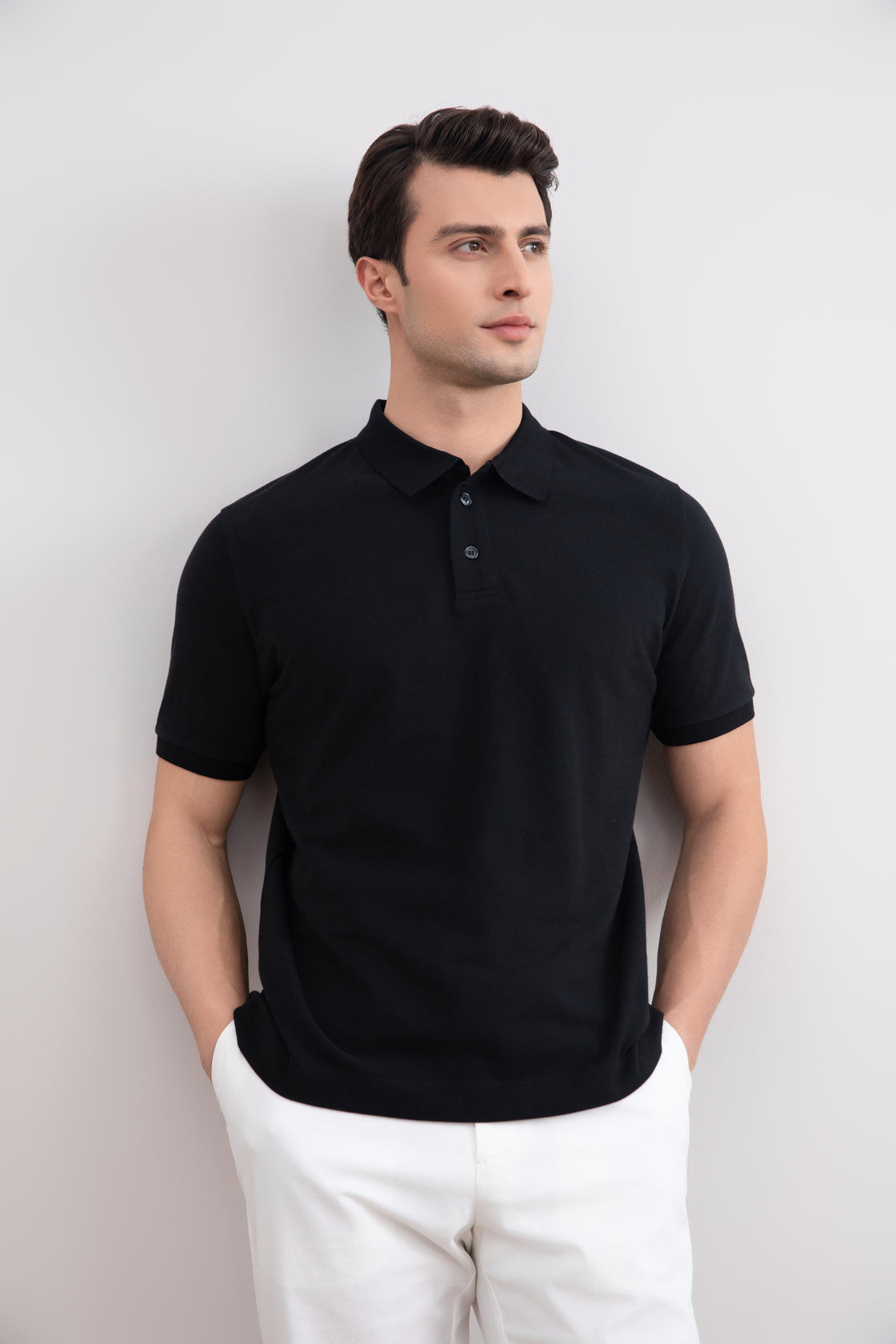 Black Cotton-Piqué Polo Shirt