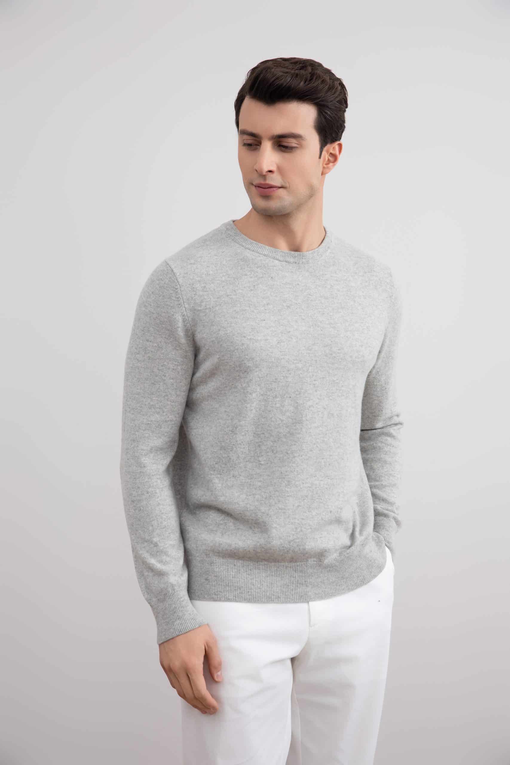 Grey Mélange Cashmere Crewneck