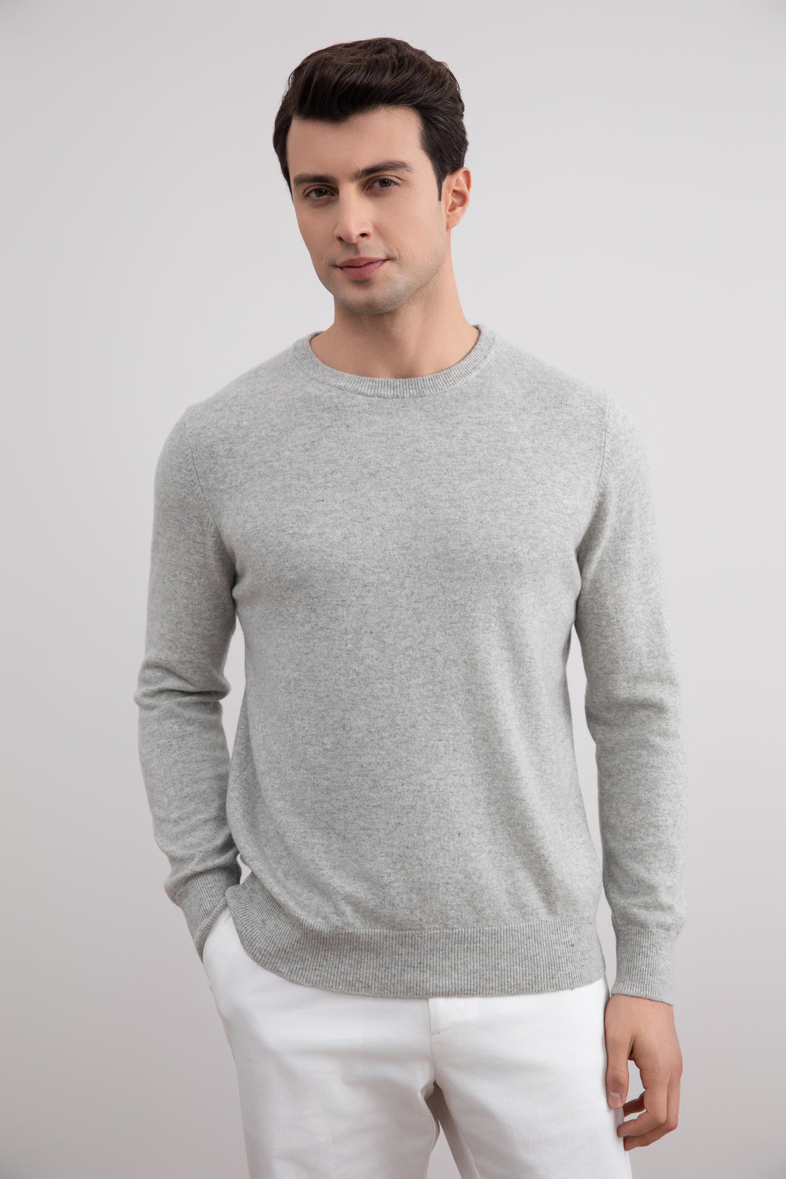Grey Mélange Lightweight Crewneck Sweater