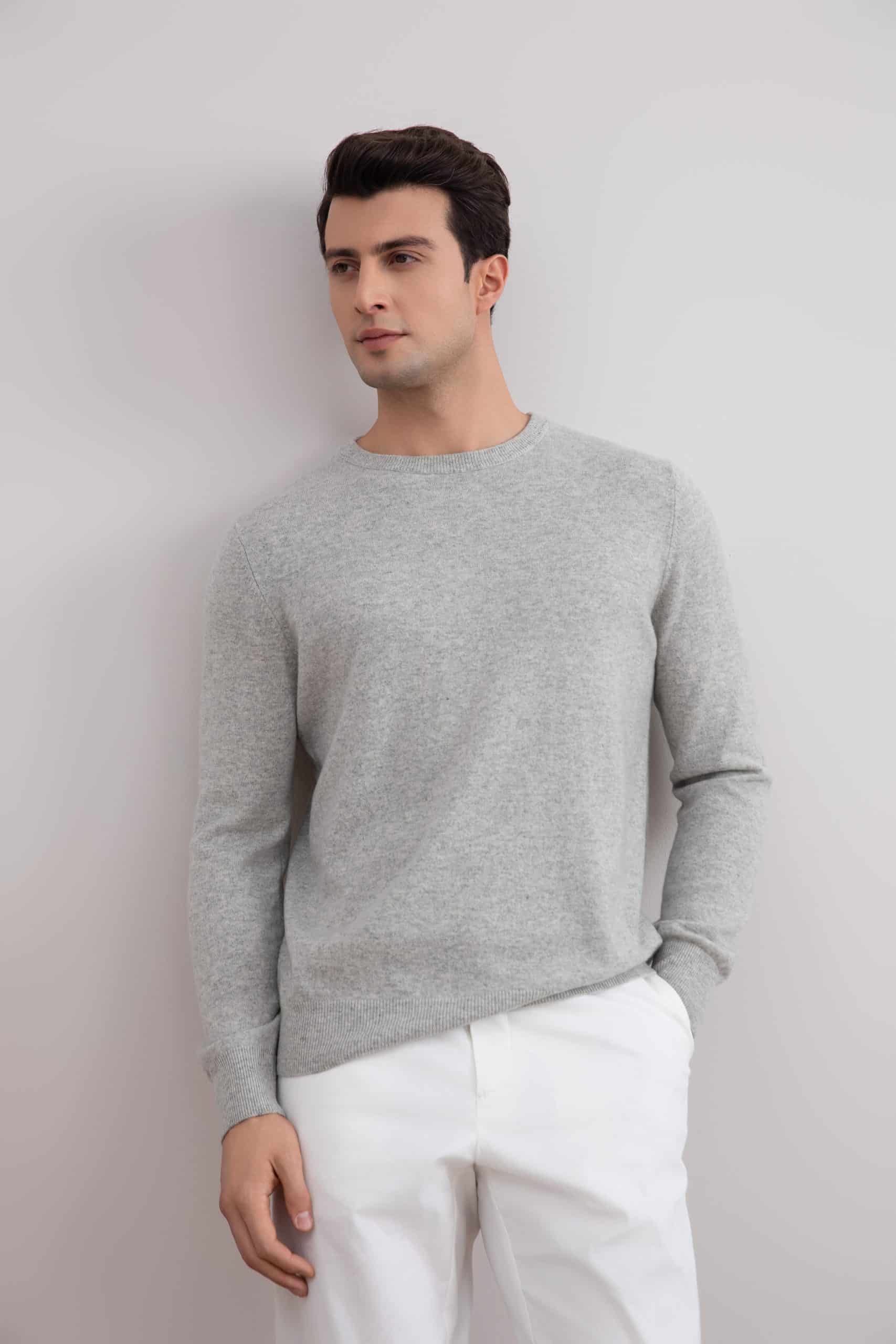 Grey Mélange Cashmere Crewneck