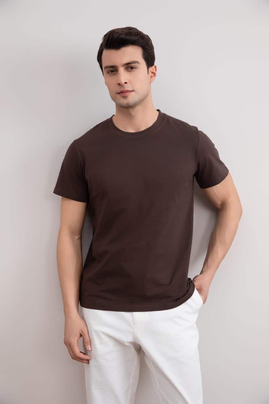 Brown Slim fit Crew-neck T-shirt