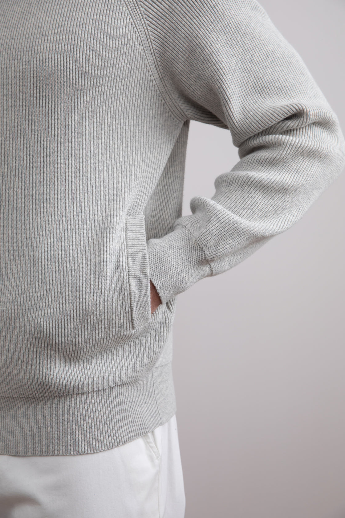 Grey Mélange English Rib Full Zip Cardigan