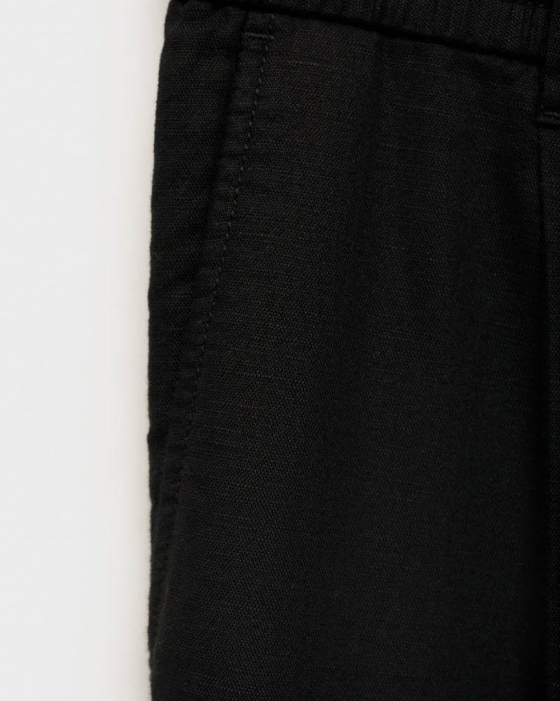 Cotton and linen blend trousers with drawstrings - black