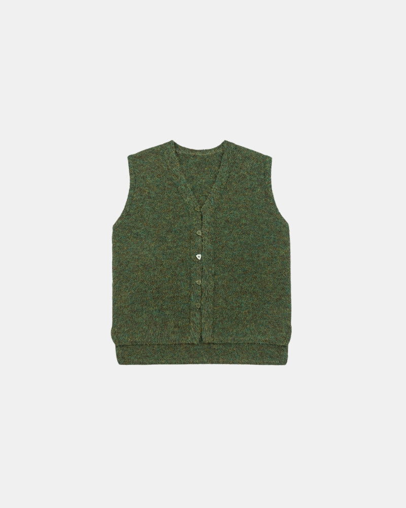 Wool Blend Textured Knit Button Sleeveless Vest