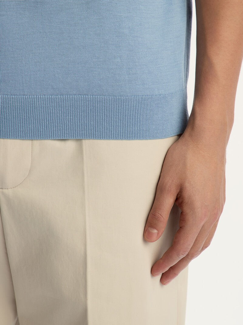 Silk and cotton polo jumper Light Blue
