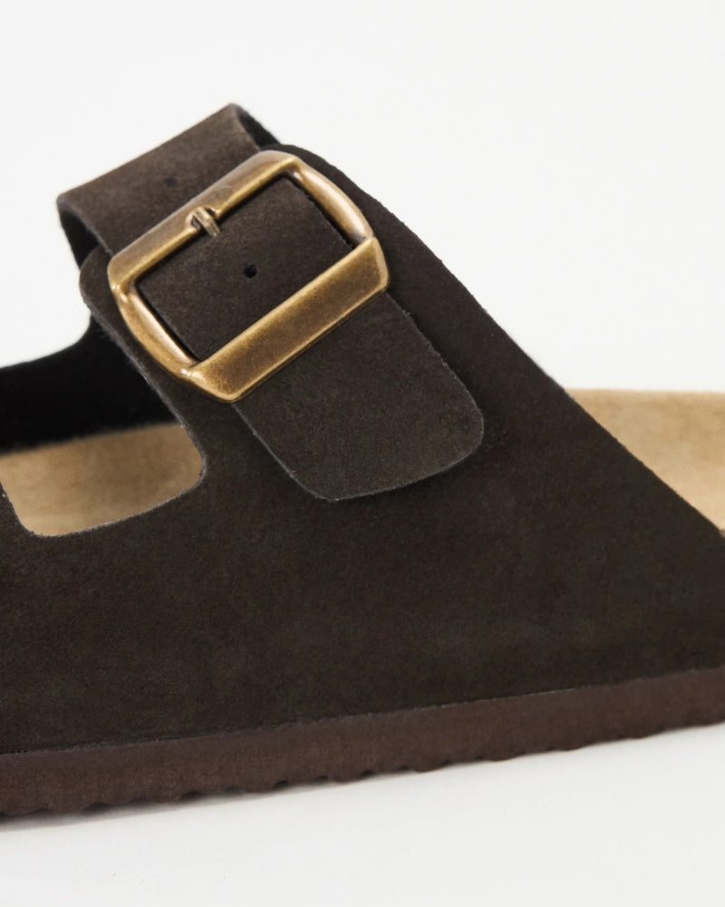 Double-Buckle Suede Sandals - Brown